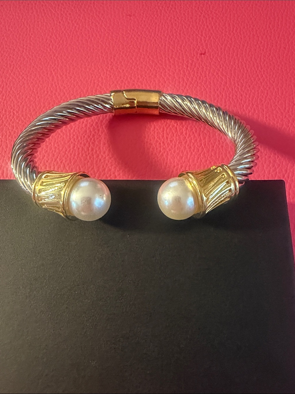 Gold & Silver Pearl Cable Cuff Bracelet - Women's Jewelry